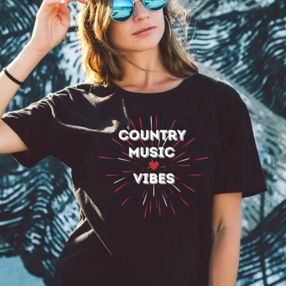 Country Music Vibes, Country Western Tee, Country Music Black Tshirt - Picture 1 of 4